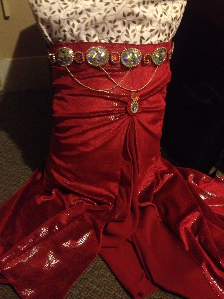 Beaded Swags on Ruby Costume